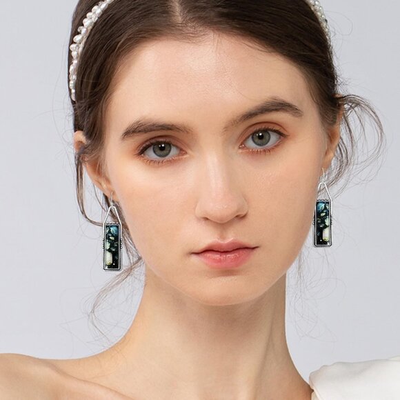 Black Handmade Bohemian Tribal Retro Colorful Square Bar Dangle Drop Earrings - Picture 3 of 6